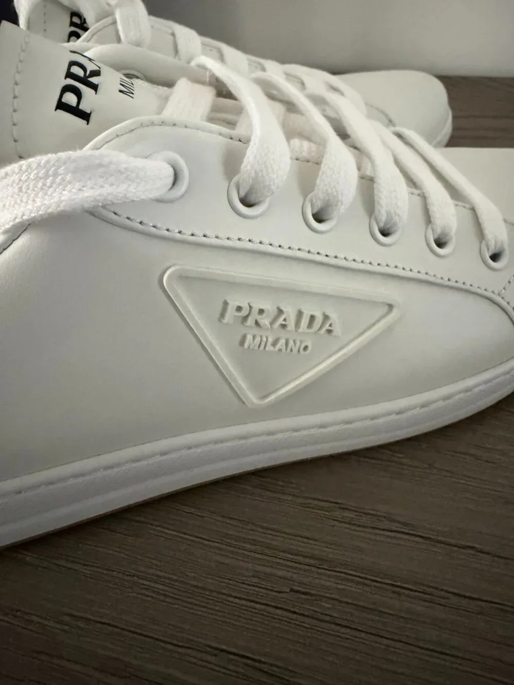 PRADA Calzature Donna Women's White/Tan Sneakers - Size 9 (39) - NEW! - Picture 6 of 14
